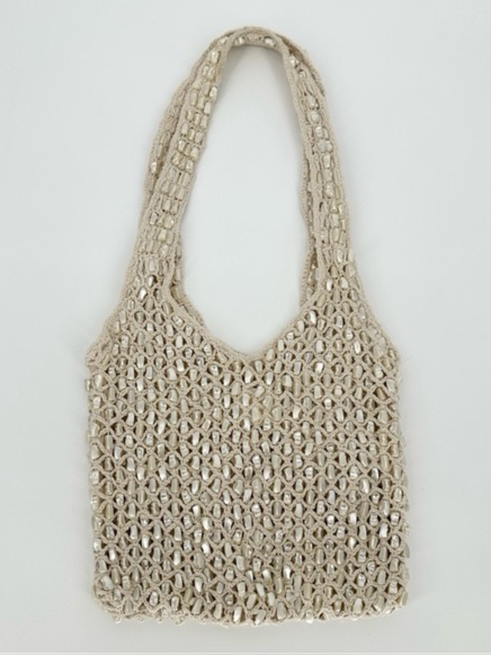 ZARA Pearl Beaded MacrameKnit woven crochet Tote Bag Hobo -Ivory cream - Picture 4 of 10